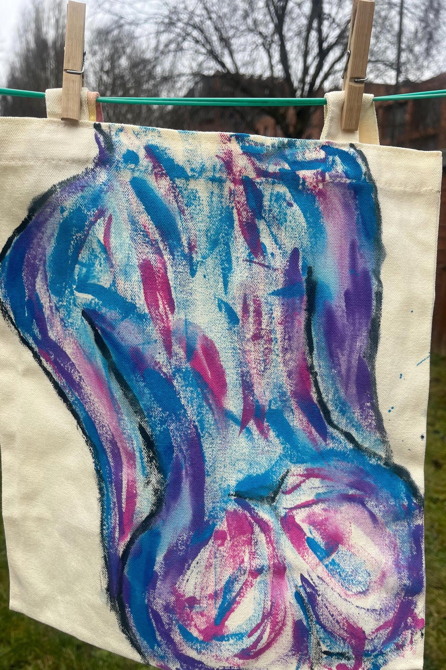 Nude hand painted tote bags