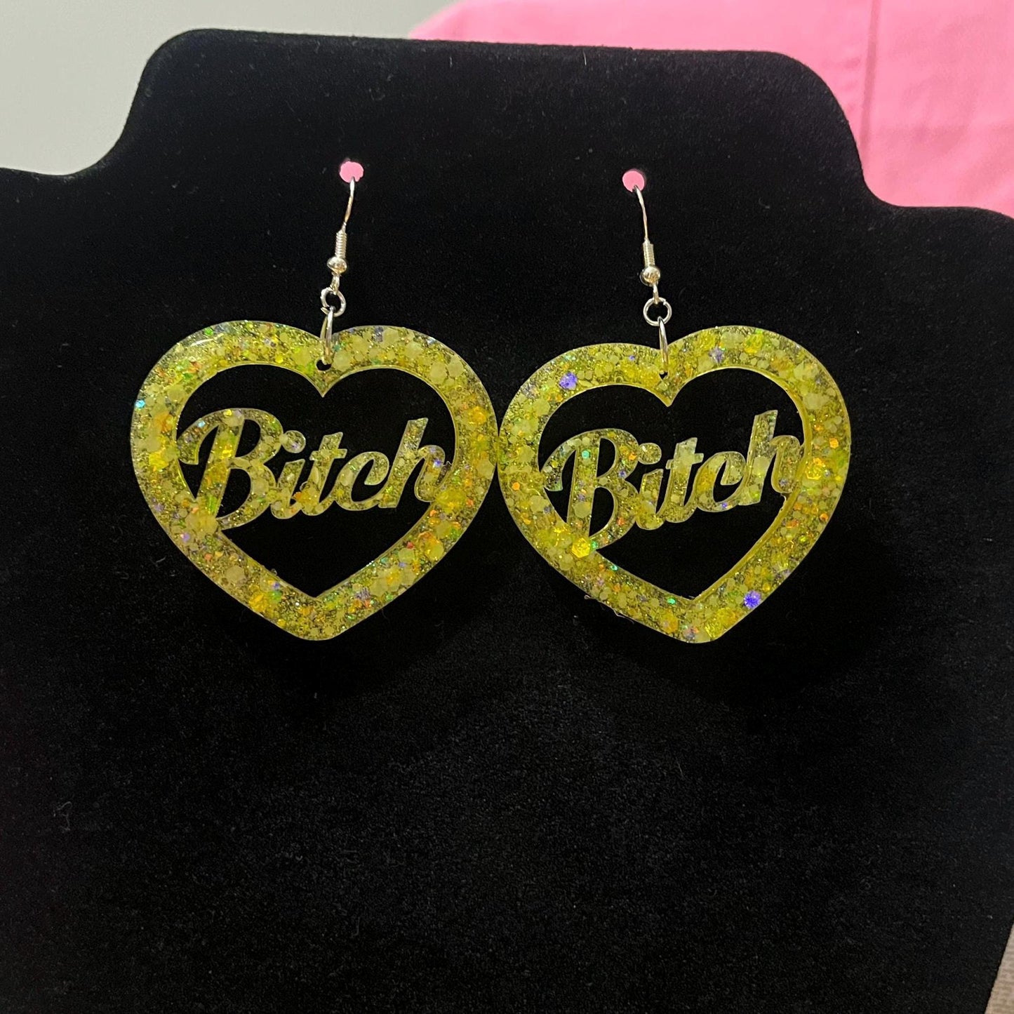 UV yellow Bitch or Slut Dangle Drop Earrings