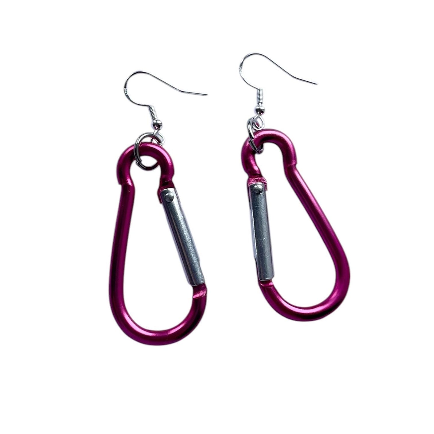 Carabiner earrings, orange, silver and pink LGBTQ+ dangle drop sterling silver plated