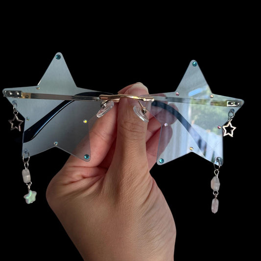 Festival rave blue sparkly star glasses