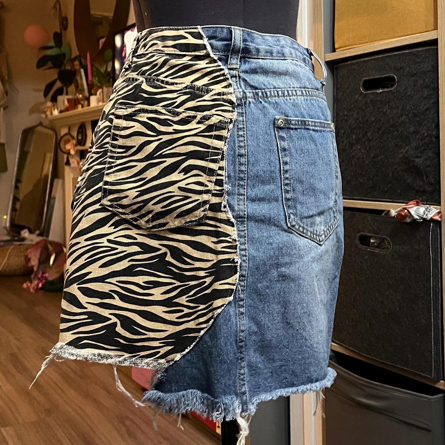 Mashup Mini Skirts - Denim and tiger