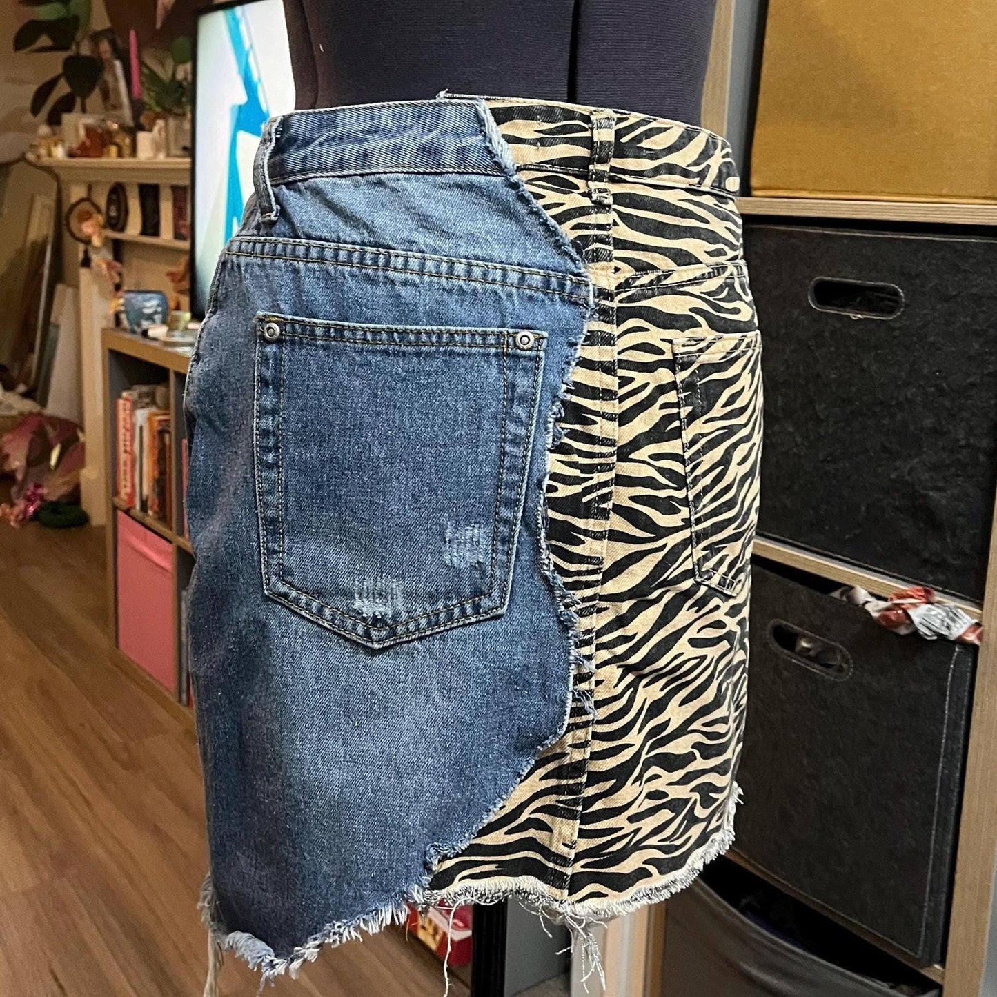 Mashup Mini Skirts - Denim and tiger