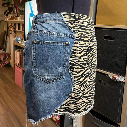 Mashup Mini Skirts - Denim and tiger