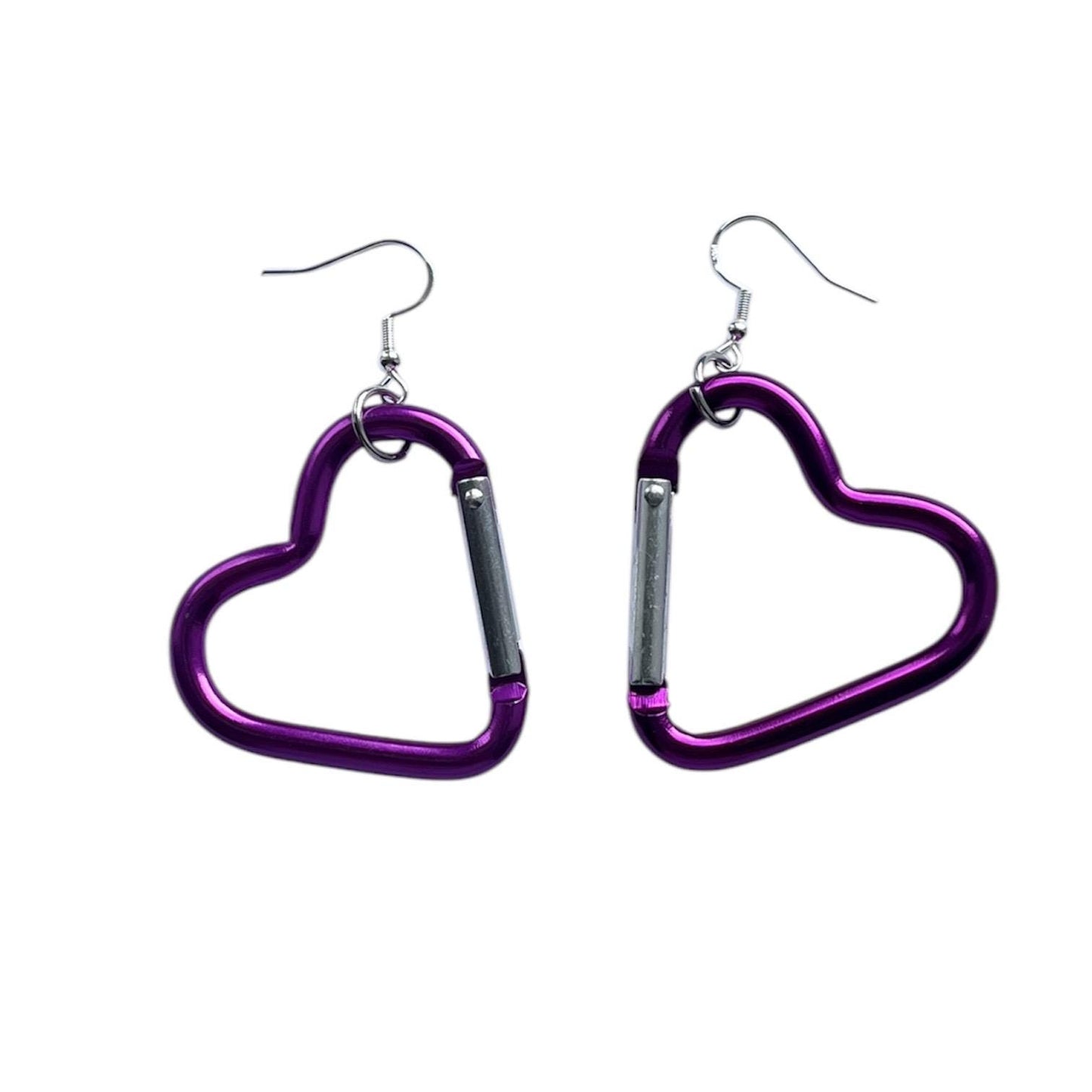 Carabiner heart earrings, orange, silver and pink LGBTQ+ dangle drop sterling silver plated