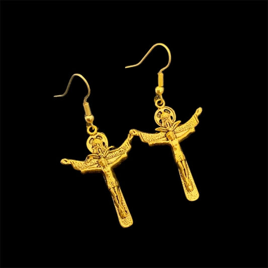 Gold crucifix earrings
