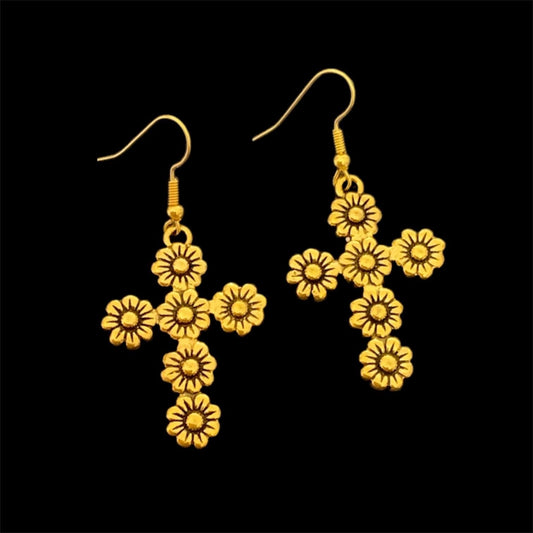 Gold crucifix earrings