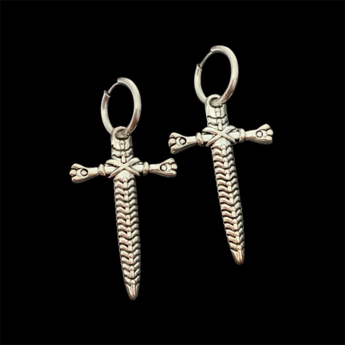 Large sword crucifix earrings