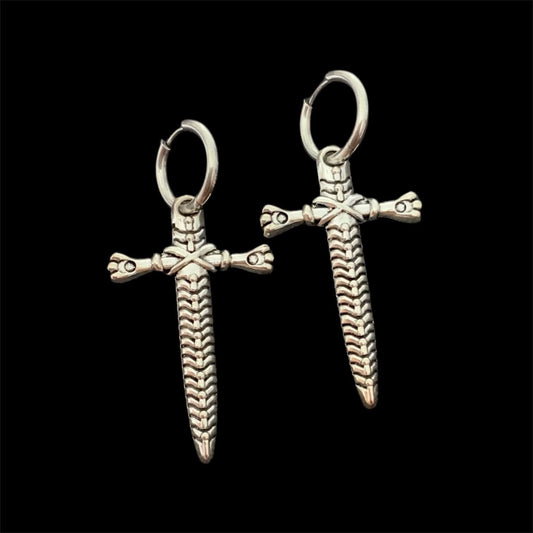 Large sword crucifix earrings