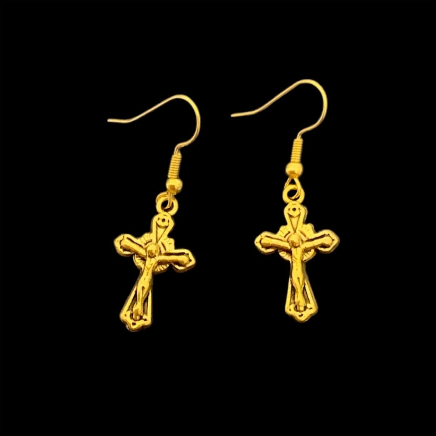 Gold crucifix earrings