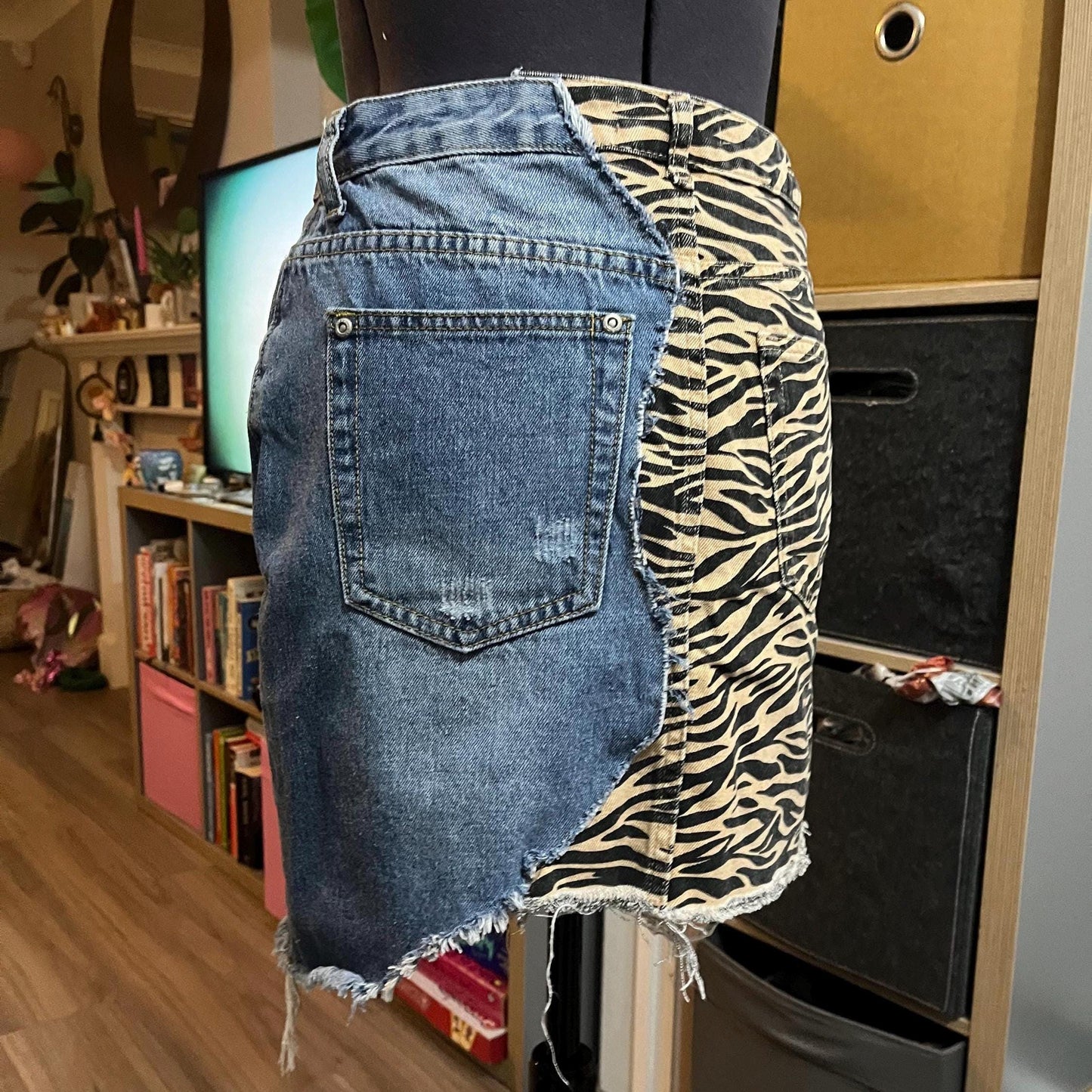 Mashup Mini Skirts - Denim and tiger