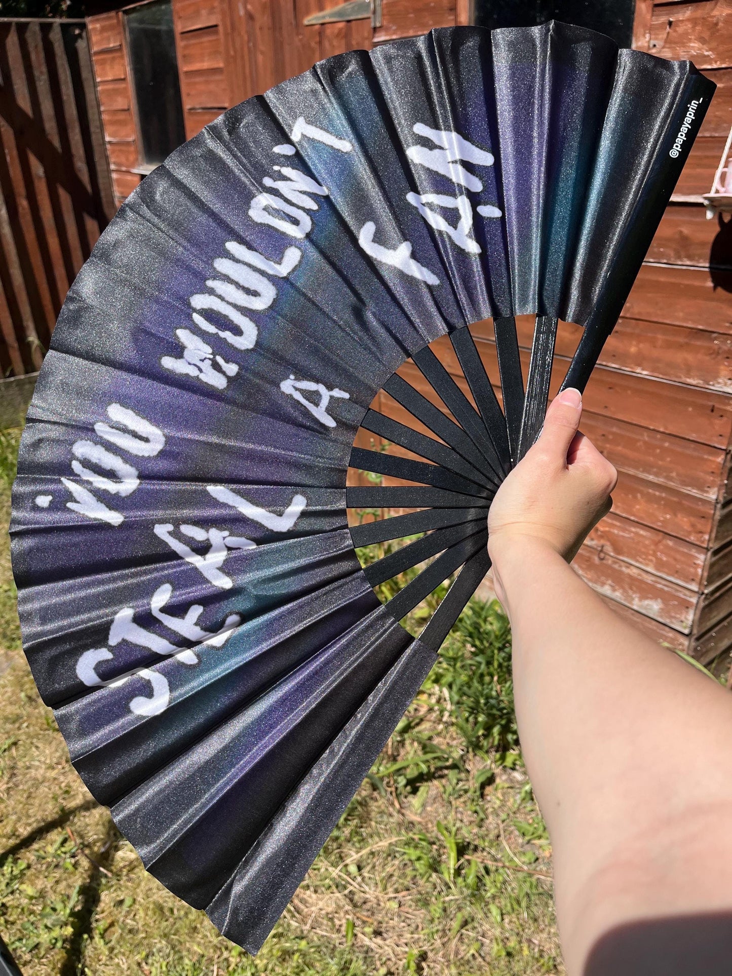Huge colourful clacker fan for raving, pride, or fanning yourself whilst you have a panic attack