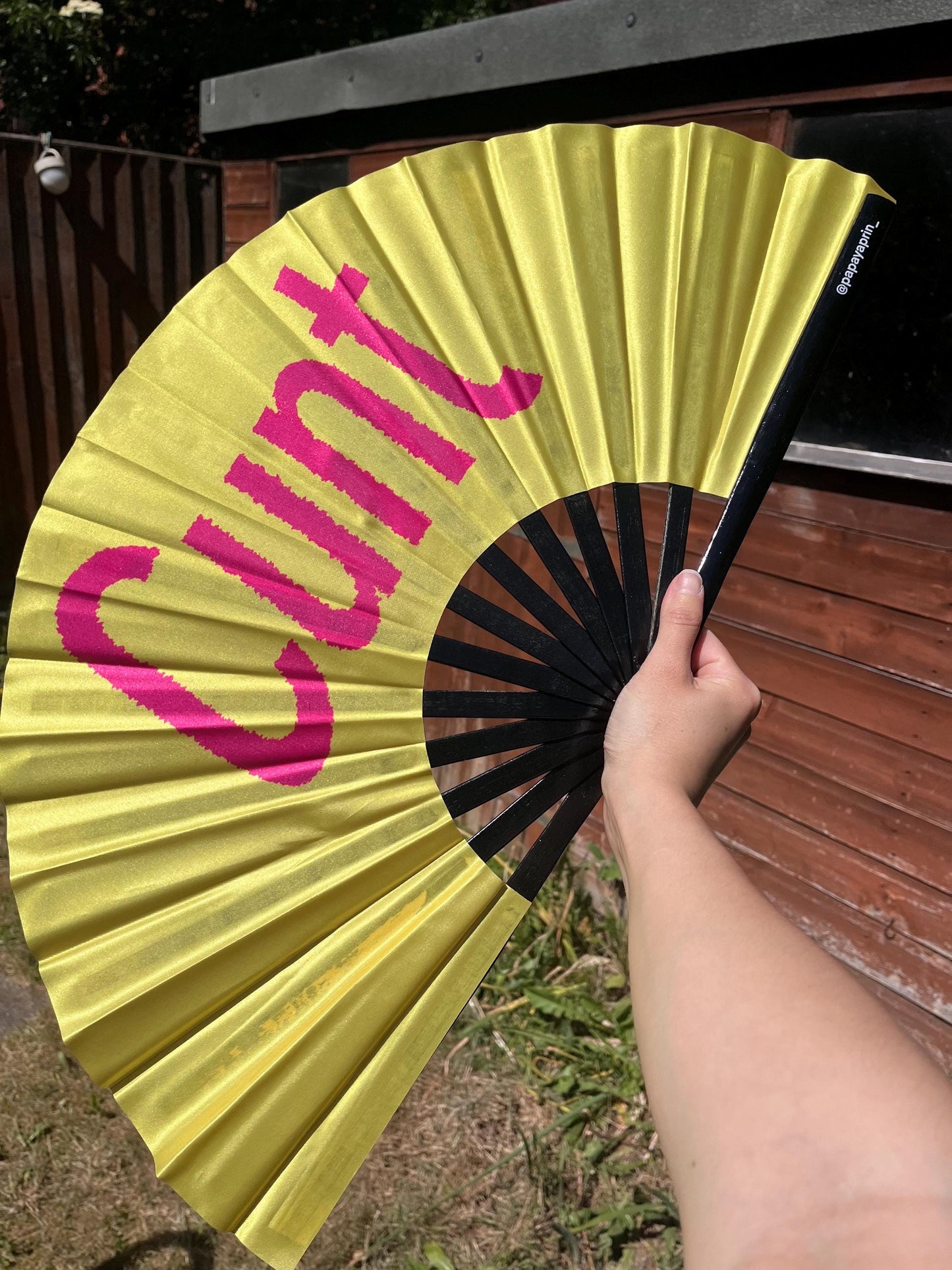 Huge colourful clacker fan for raving, pride, or fanning yourself whilst you have a panic attack