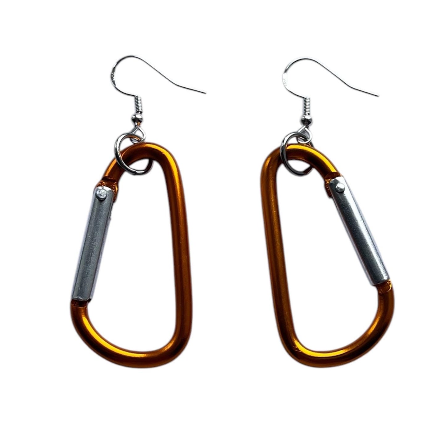 Carabiner earrings, orange, silver and pink LGBTQ+ dangle drop sterling silver plated