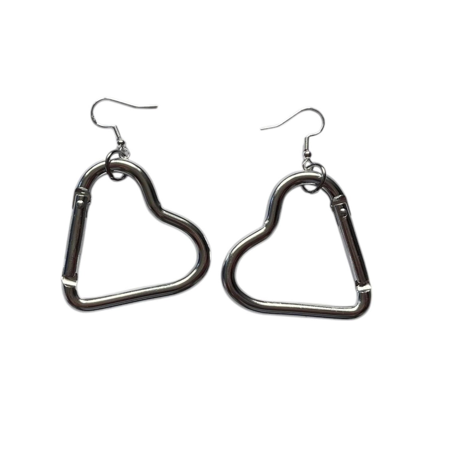 Carabiner heart earrings, orange, silver and pink LGBTQ+ dangle drop sterling silver plated