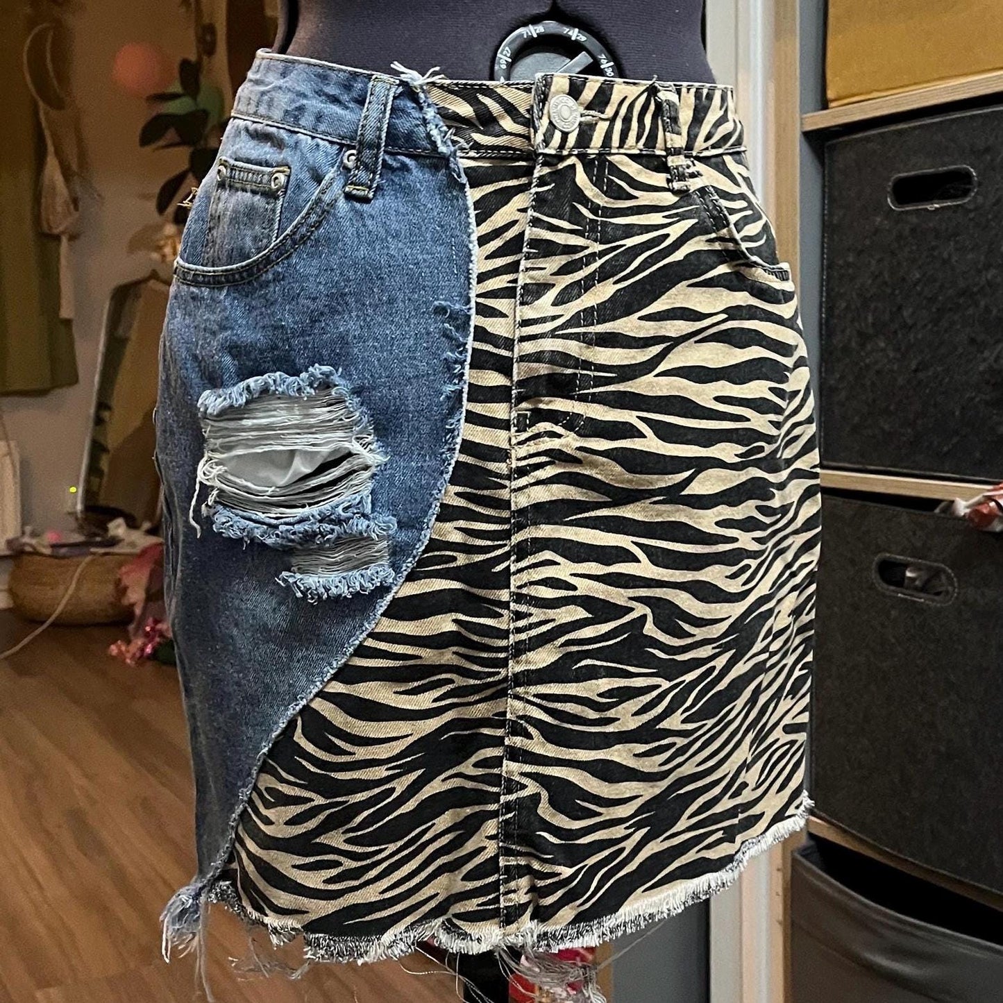 Mashup Mini Skirts - Denim and tiger