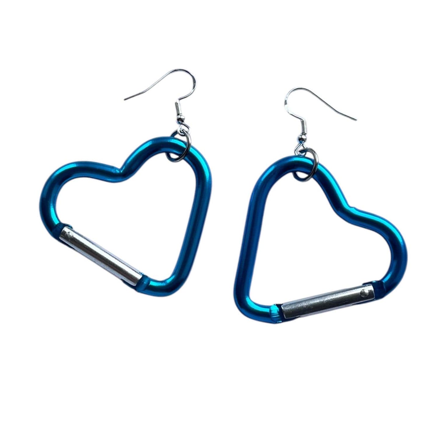 Carabiner heart earrings, orange, silver and pink LGBTQ+ dangle drop sterling silver plated
