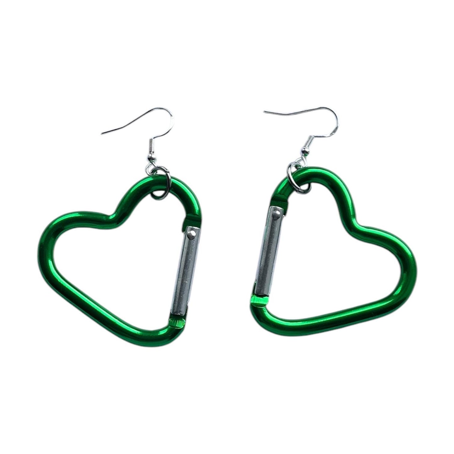 Carabiner heart earrings, orange, silver and pink LGBTQ+ dangle drop sterling silver plated