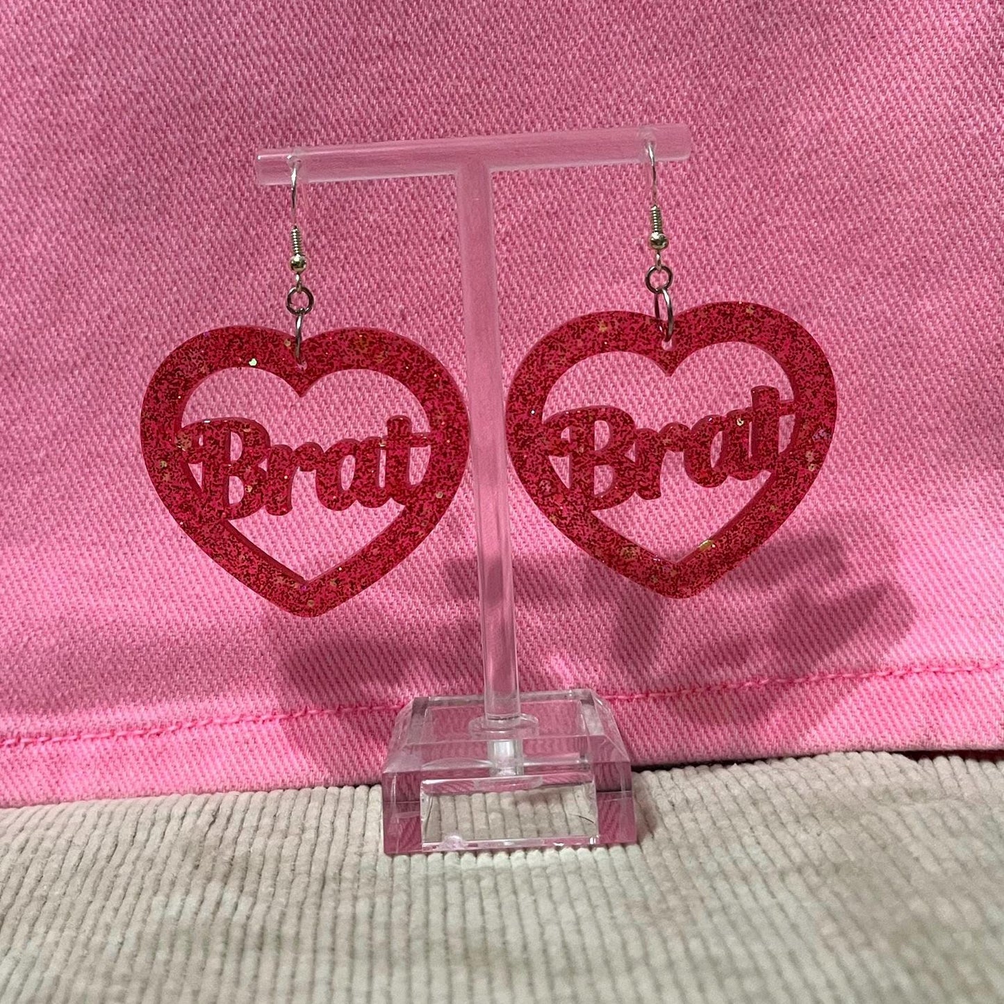 Red Glitter Slut Dangle Drop Earrings