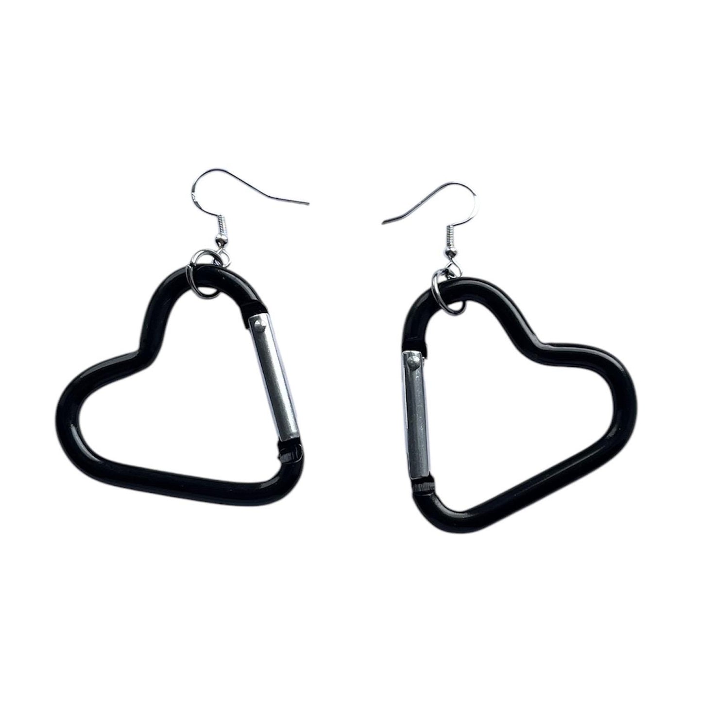 Carabiner heart earrings, orange, silver and pink LGBTQ+ dangle drop sterling silver plated