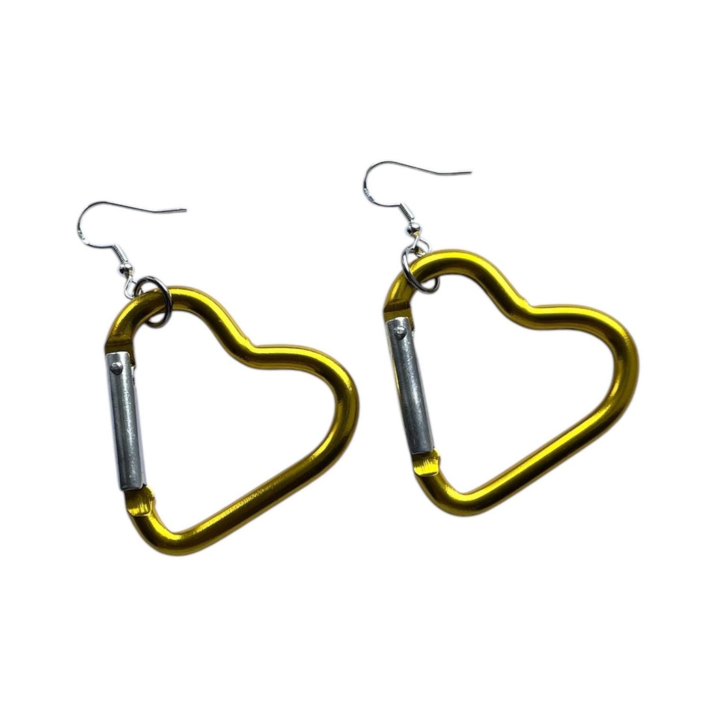 Carabiner heart earrings, orange, silver and pink LGBTQ+ dangle drop sterling silver plated