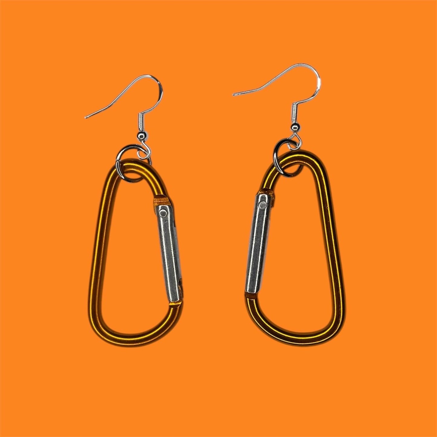 Carabiner earrings, orange, silver and pink LGBTQ+ dangle drop sterling silver plated