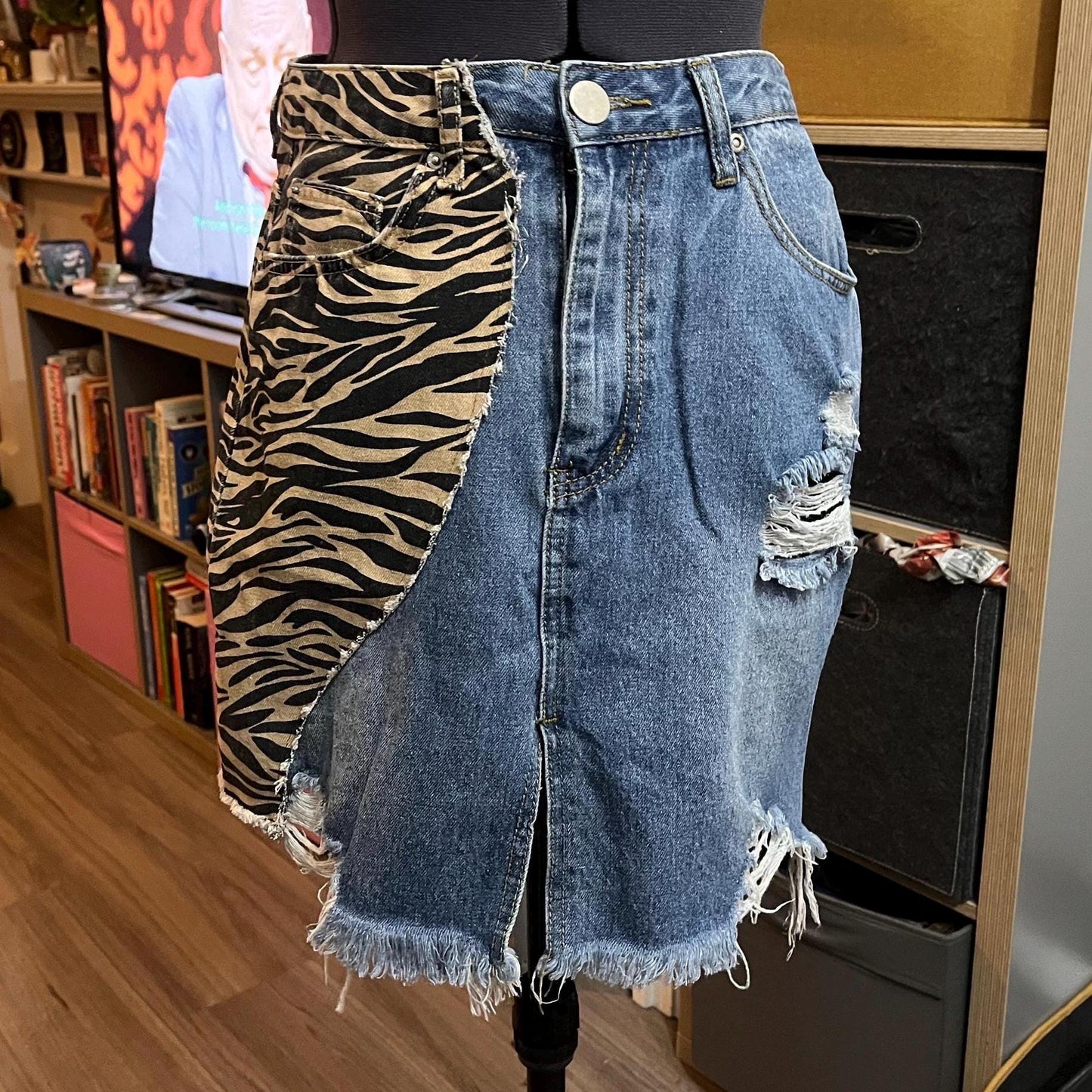 Mashup Mini Skirts - Denim and tiger