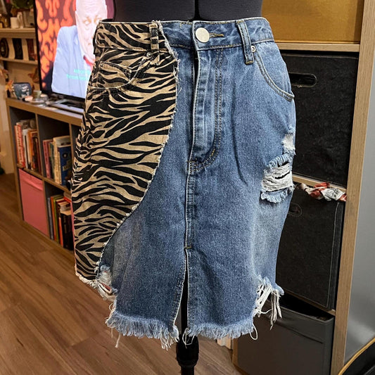 Mashup Mini Skirts - Denim and tiger