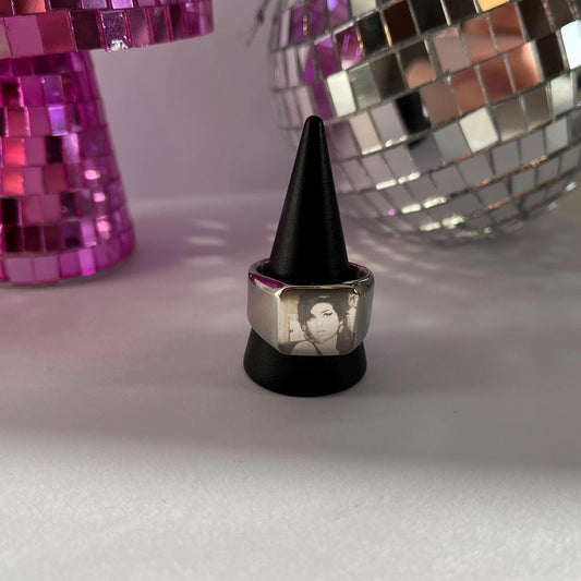 iconic Amy Winehouse statement signet ring in silver stainless steel