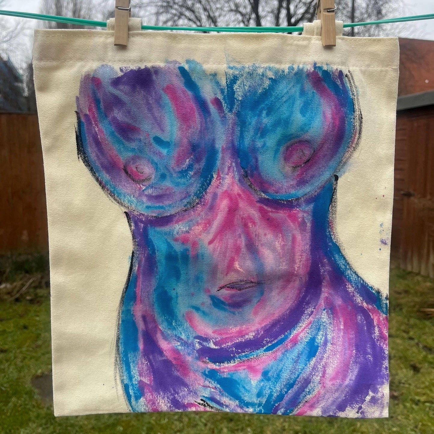 Nude hand painted tote bags