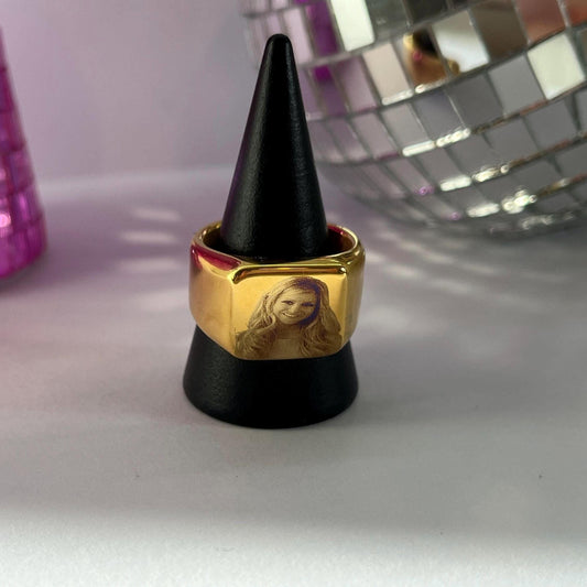 iconic Nikki Grahame statement signet ring in silver stainless steel