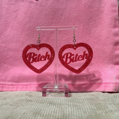 Red Glitter Slut Dangle Drop Earrings