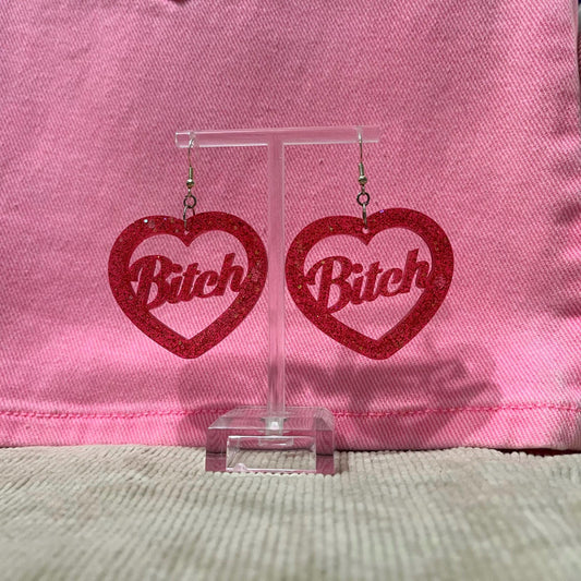 Red Glitter Slut Dangle Drop Earrings
