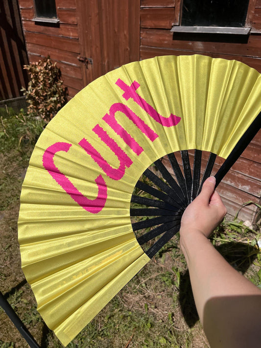 Huge colourful cunt clacker fan for raving, pride, or fanning yourself whilst you have a panic attack