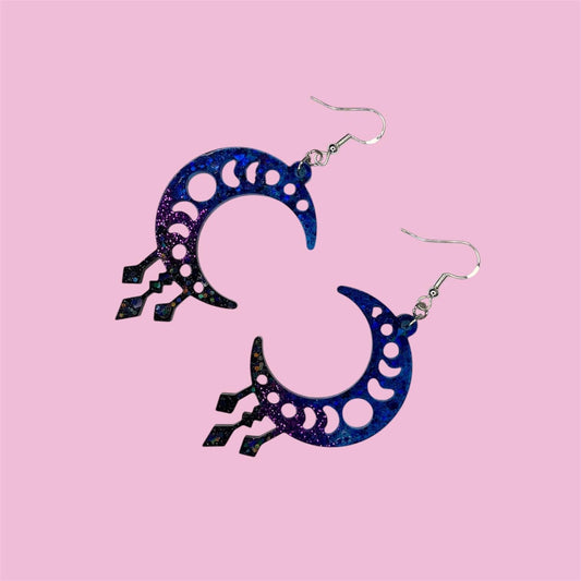 Jewel moon dangle drop earrings