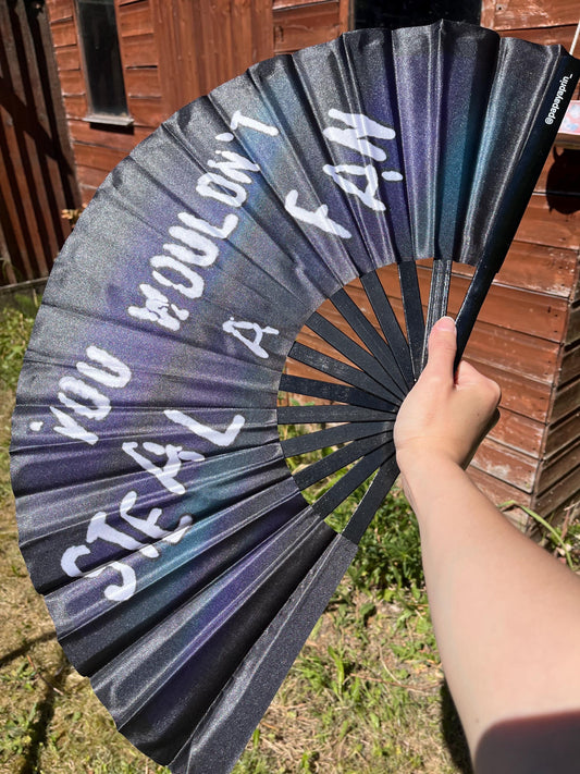 Huge colourful piracy you wouldn’t steal a fan clacker fan for raving, pride, or fanning yourself whilst you have a panic attack