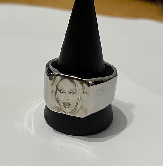 iconic Pete Burns statement signet ring in gold or silver stainless steel