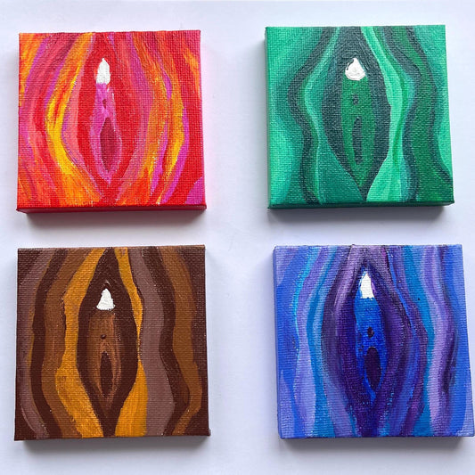 Mini vulva paintings 7cmx7cm in acrylic, hand painted