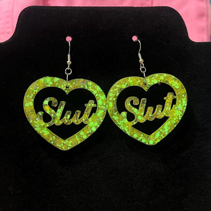 UV yellow Bitch or Slut Dangle Drop Earrings