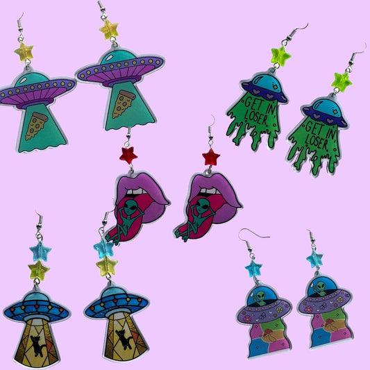 Alien UFO Star Space Earrings Funny Stainless Steel Hardware