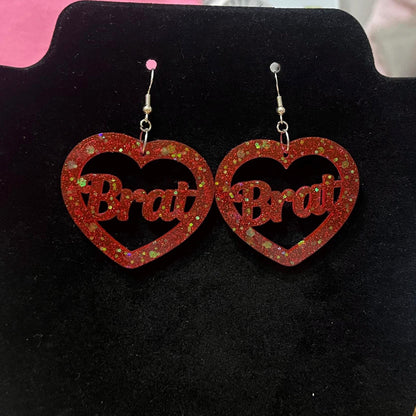Red Glitter Slut Dangle Drop Earrings