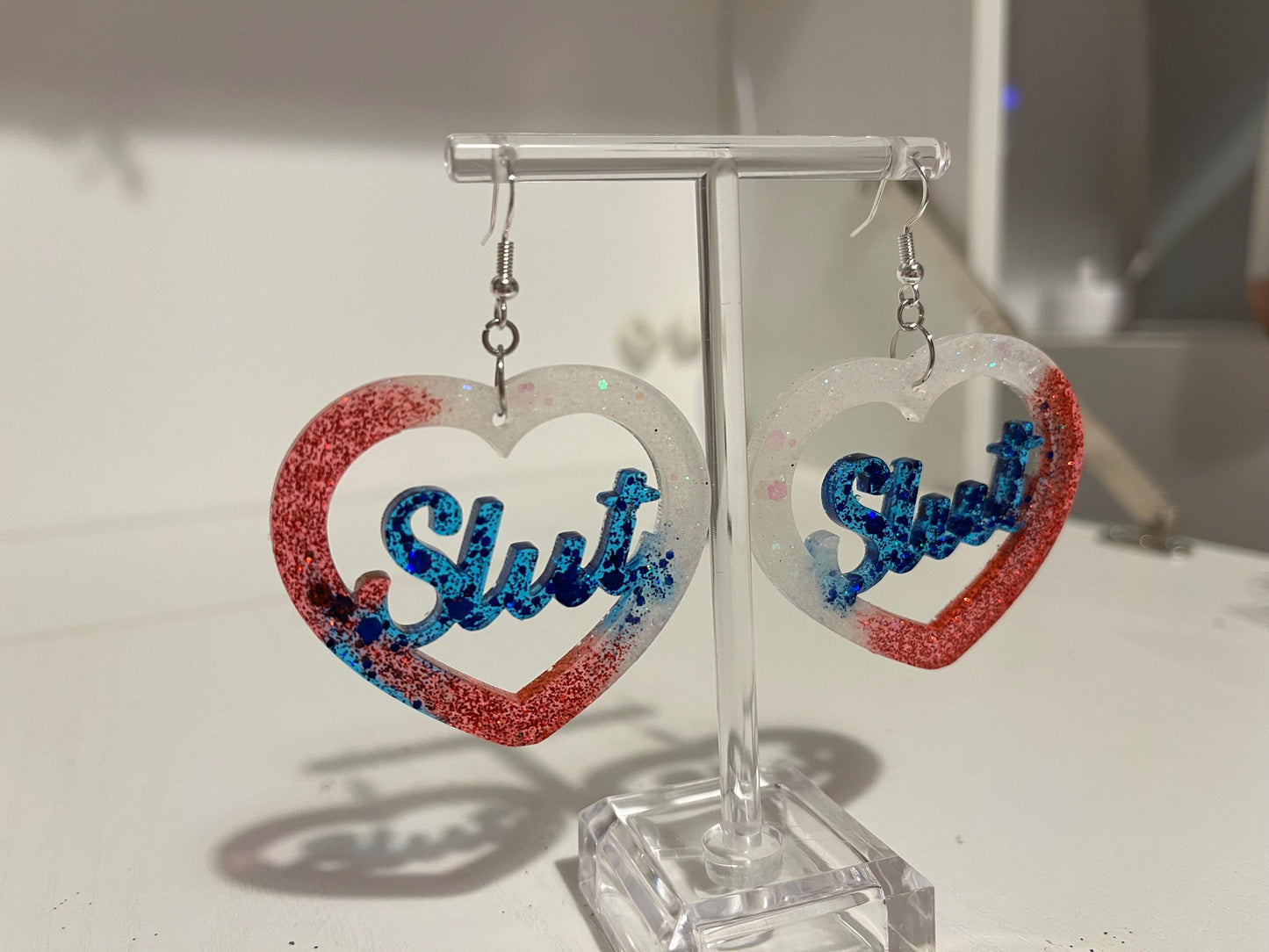 Red White and Blue Slut Dangle Drop Earrings