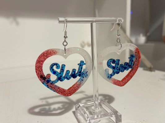 Red White and Blue Slut Dangle Drop Earrings