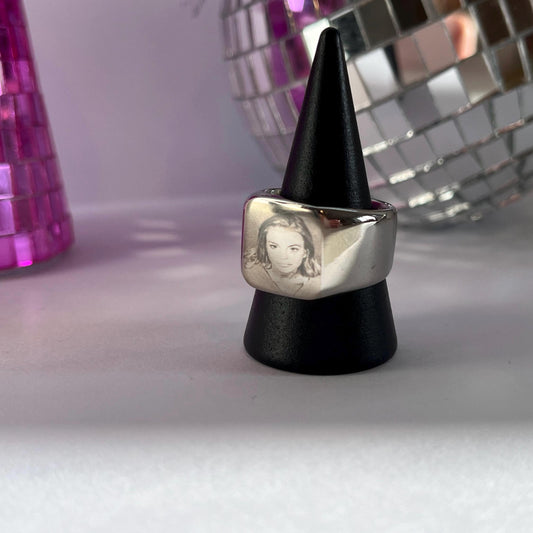 iconic Lindsey Lohan mugshot statement signet ring in gold or silver stainless steel