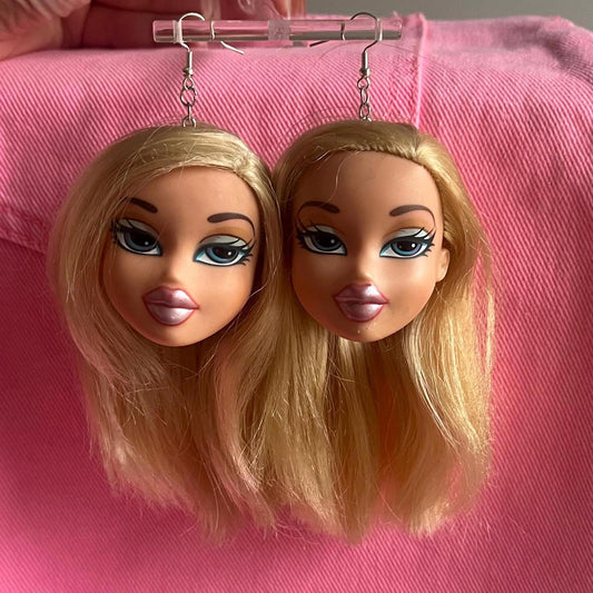 Bratz heads Cloe earrings dangle drop sterling silver plated