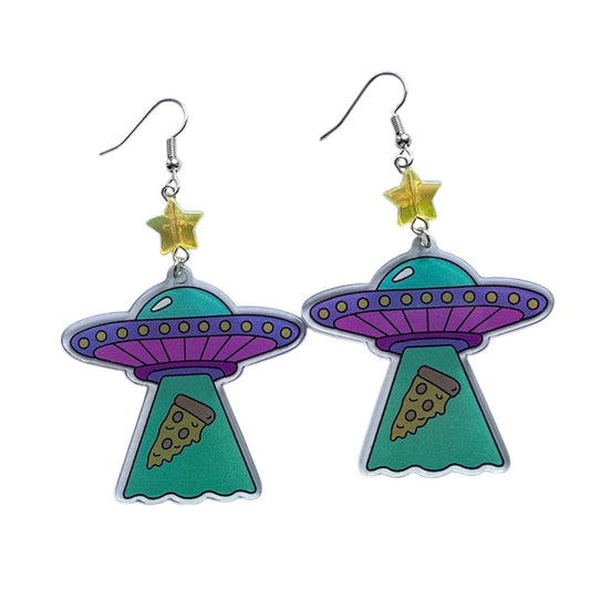 Alien UFO Star Space Earrings Funny Stainless Steel Hardware