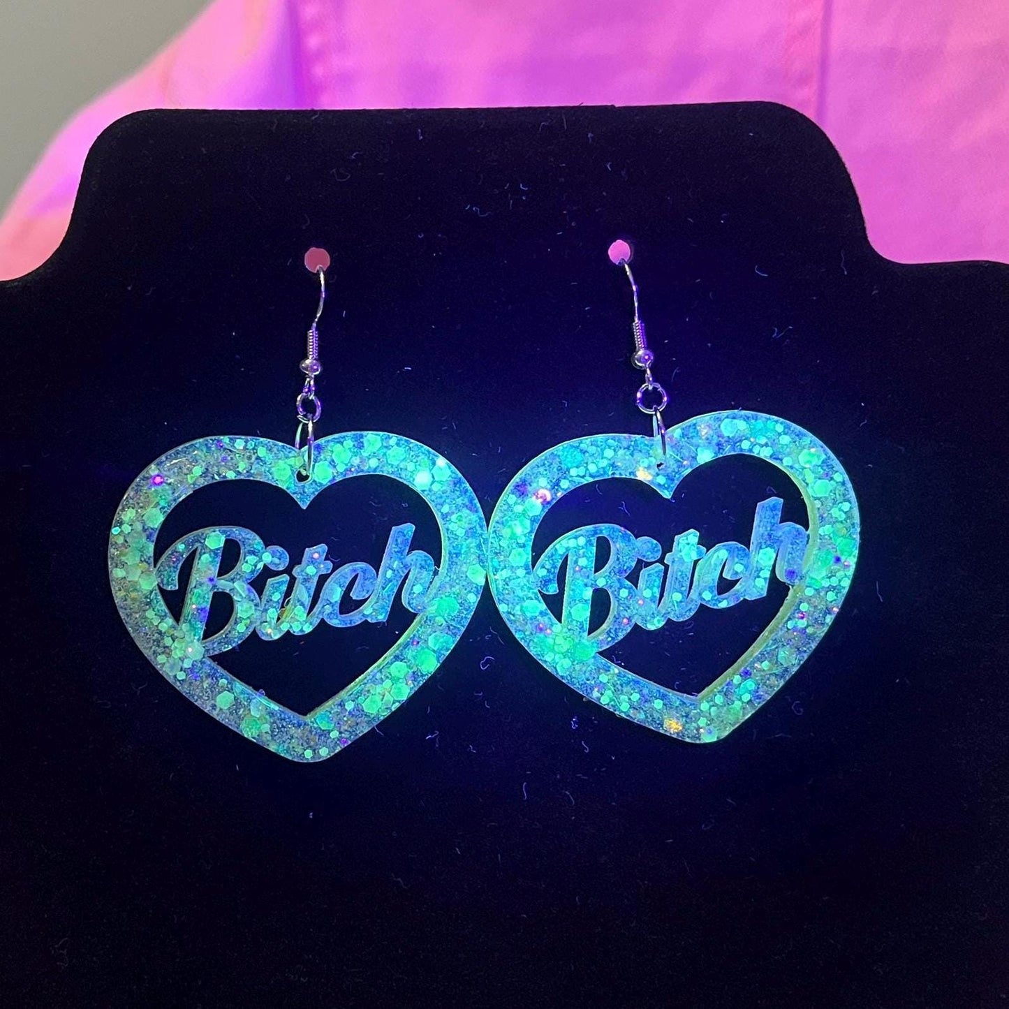 UV yellow Bitch or Slut Dangle Drop Earrings
