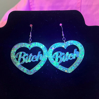 UV yellow Bitch or Slut Dangle Drop Earrings