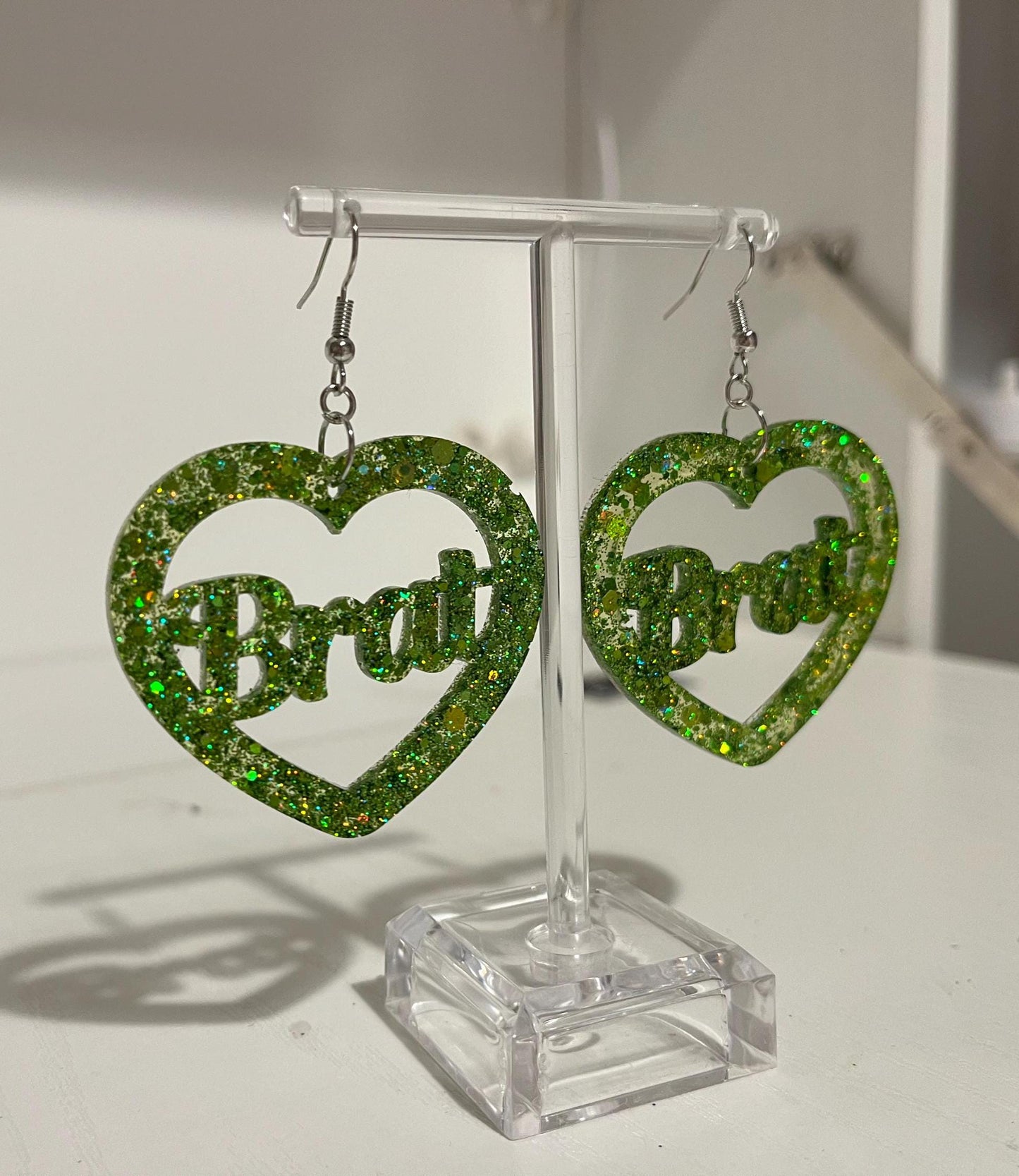 Green Glitter Brat Drop Earrings