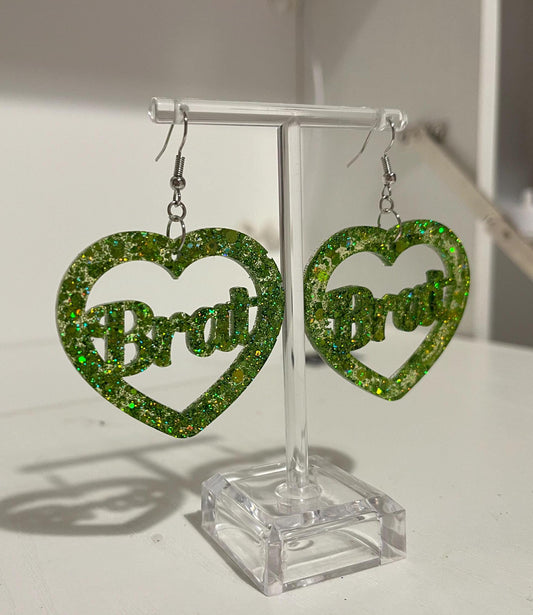 Green Glitter Brat Drop Earrings