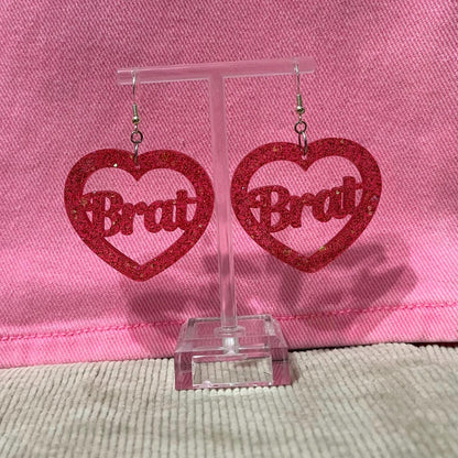 Red Glitter Slut Dangle Drop Earrings